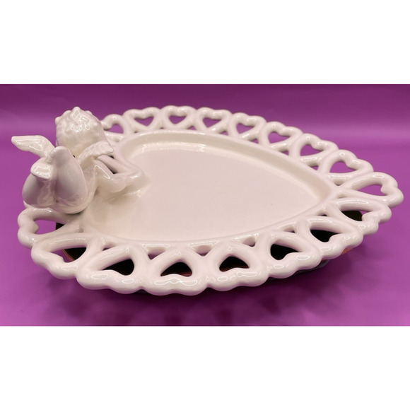 Vintage Handmade Signed Cherub Heart-Shaped Decorative Ceramic Dishes- Set of 2 - Picture 10 of 15